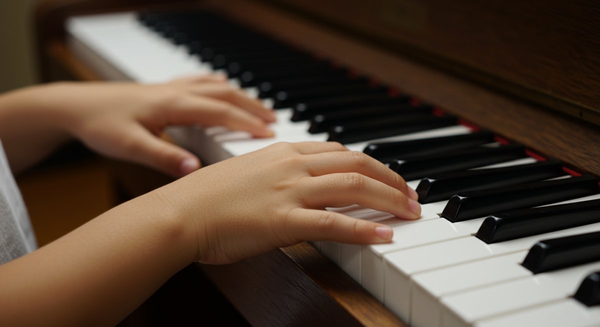 ピアノを弾く子どもの手元