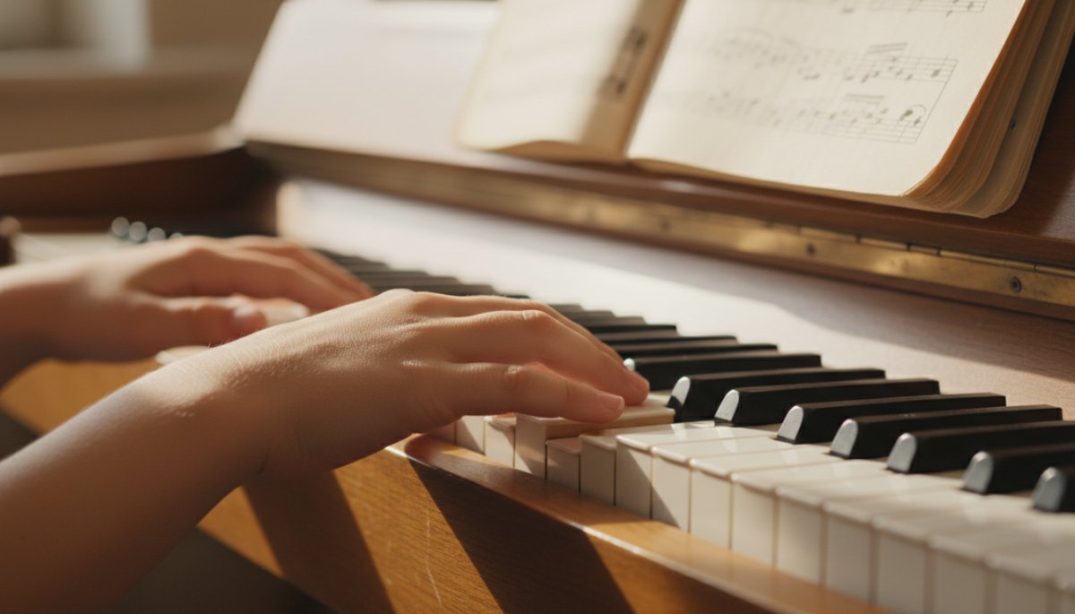 ピアノレッスンを受ける子どもの手元と楽譜