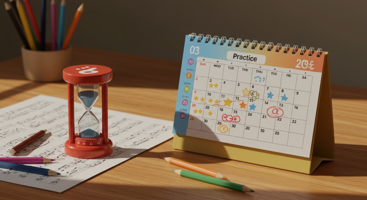ピアノ練習カレンダーと時計