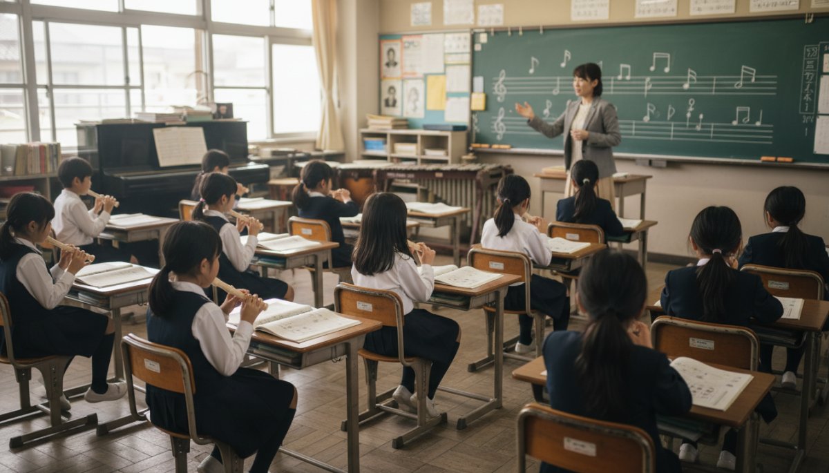 学校の音楽授業風景 集団指導の様子