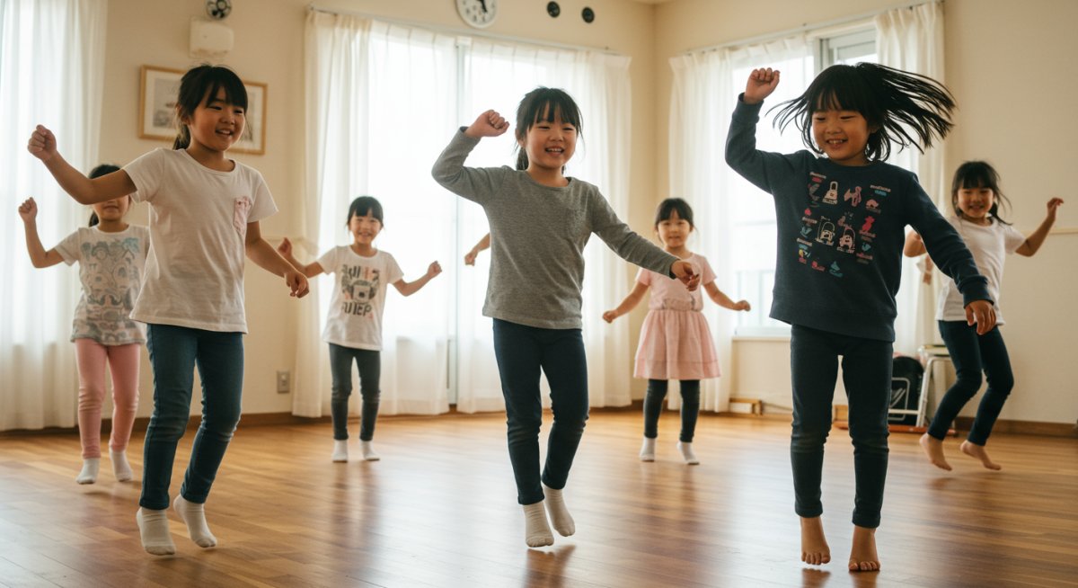 子どもたちが音楽に合わせてダンスを楽しんでいる様子