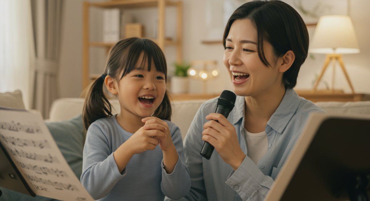 親子で楽しく歌っている温かな様子