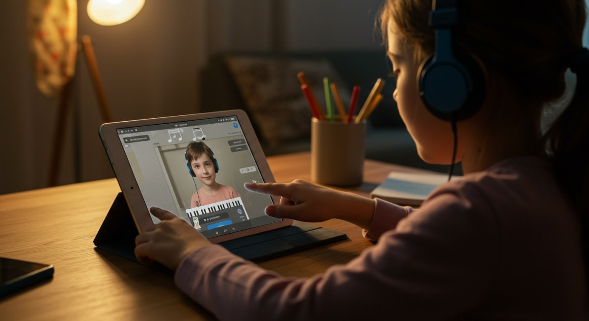 タブレットを使ったオンライン音楽レッスンの様子