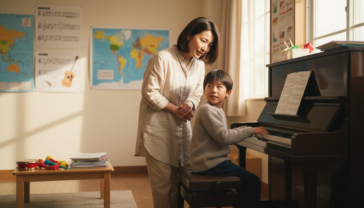 静岡市駿河区のピアノ教室で子どもの発達段階に合わせた個別指導を行う様子