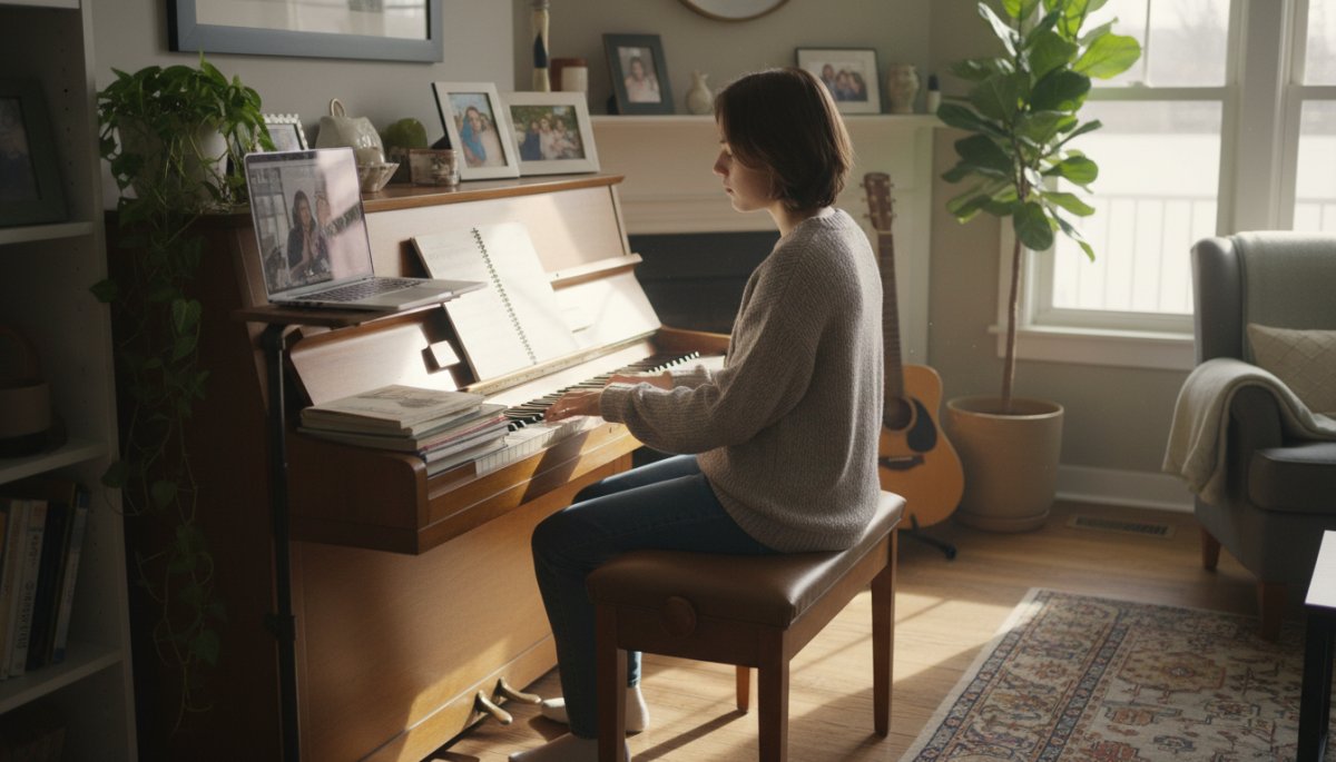 静岡のピアノ教室が提供するオンライン練習室で自宅から参加する子どもの様子