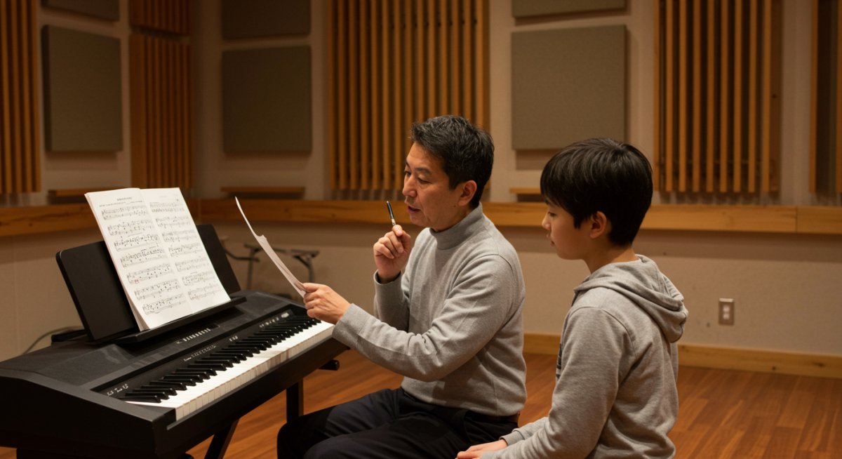 静岡の音楽教室で指導する講師と生徒