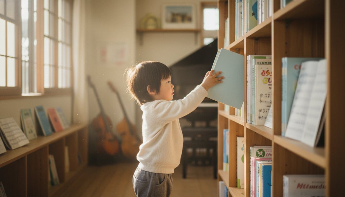 子どもが自分で楽譜を選んでいる様子 音楽教育 自主性