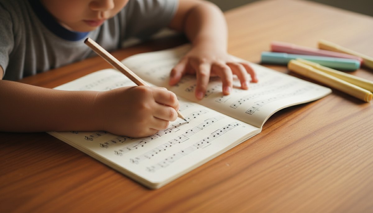 子どもが練習ノートに計画を書いている様子 自己管理能力