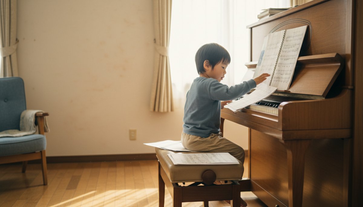 個性を尊重するピアノレッスン風景 子どもが自分で選んだ曲を練習する様子