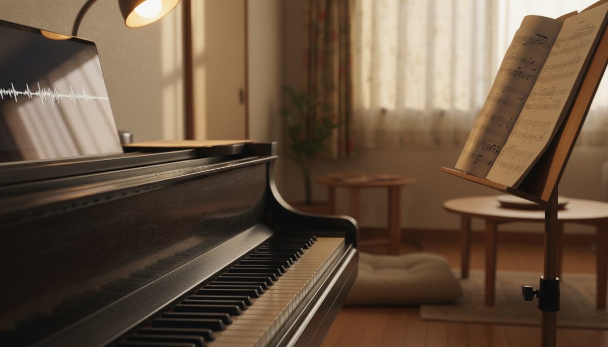 オンライン音楽レッスンと自宅での練習風景