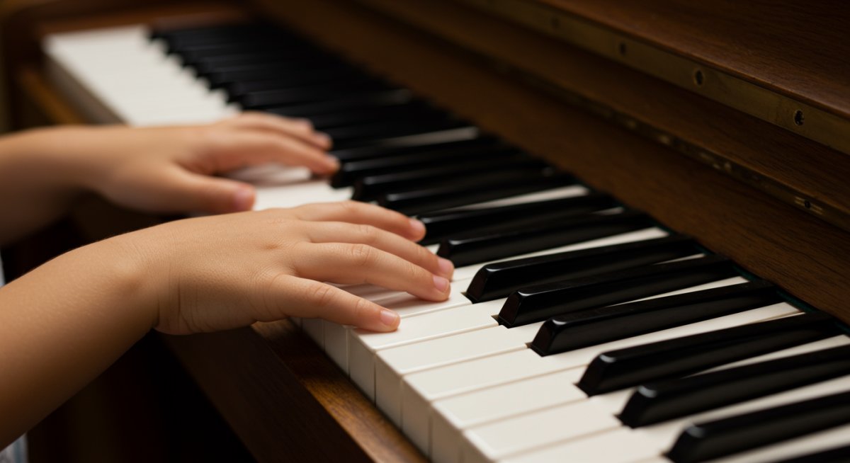 ピアノを弾く子どもの手元