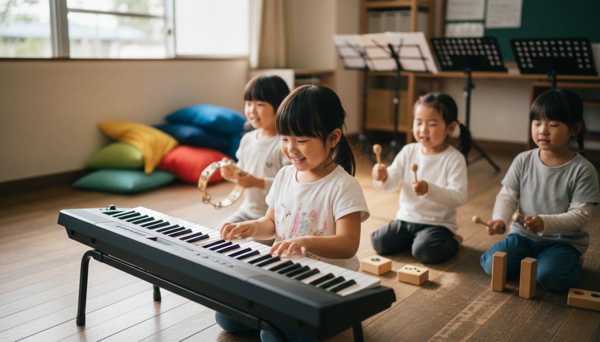音楽教室で自由に表現する子どもたち