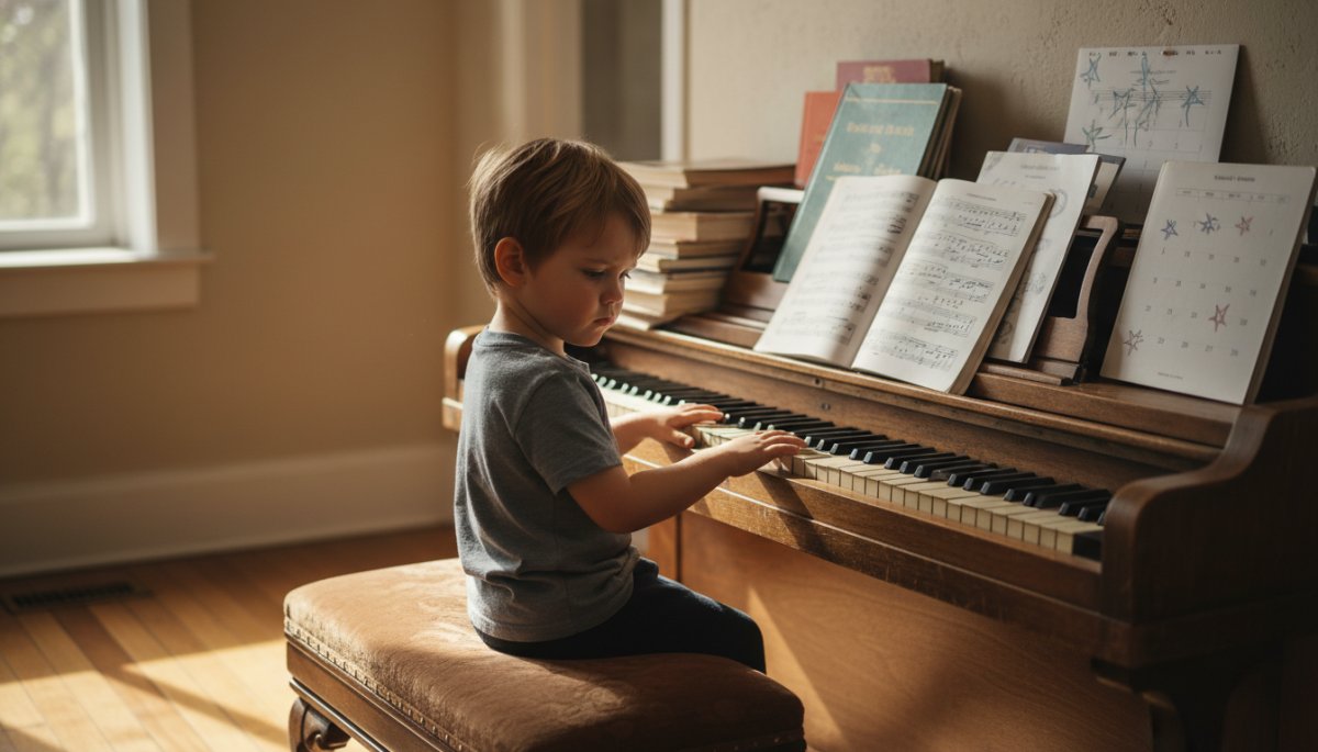 子どもが音楽練習の目標を考えている様子