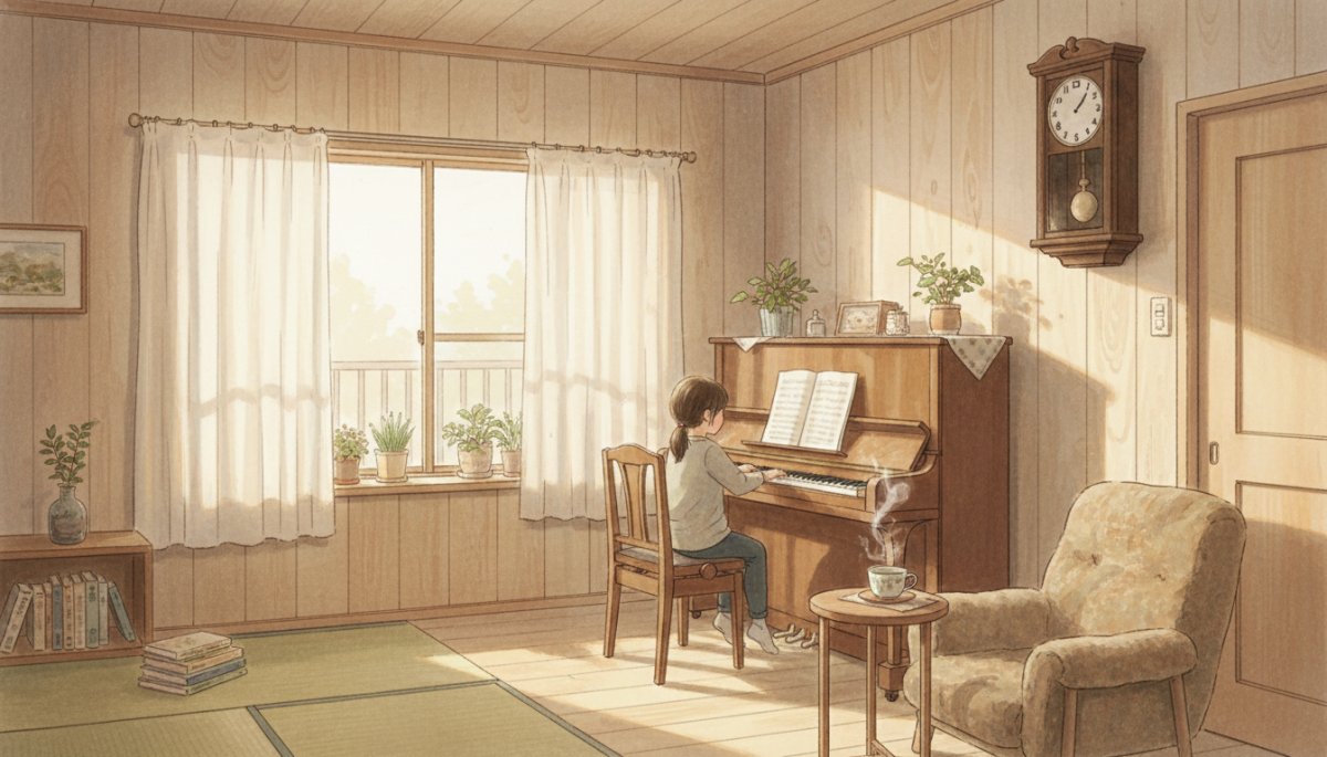 毎日同じ時間に音楽練習をする子どもの日常風景