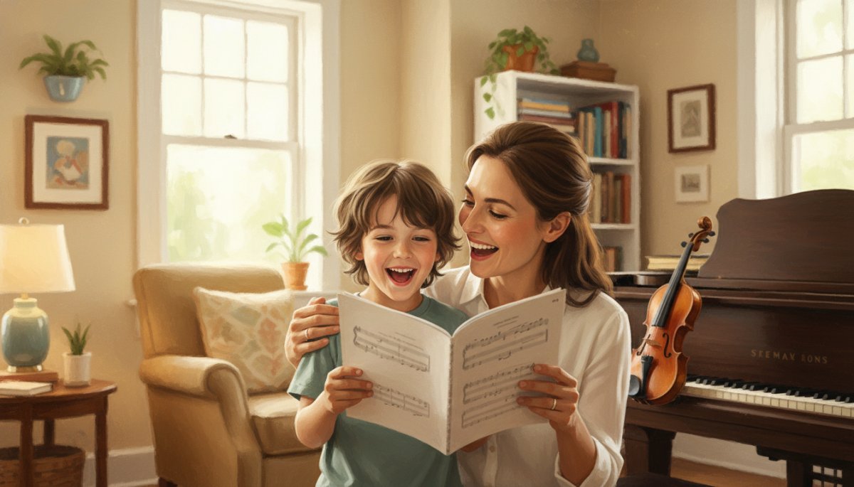 音楽練習の達成感を親子で共有する温かい瞬間