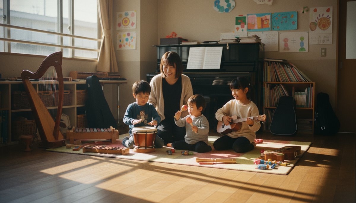 音楽教室で自由に表現する子どもたち