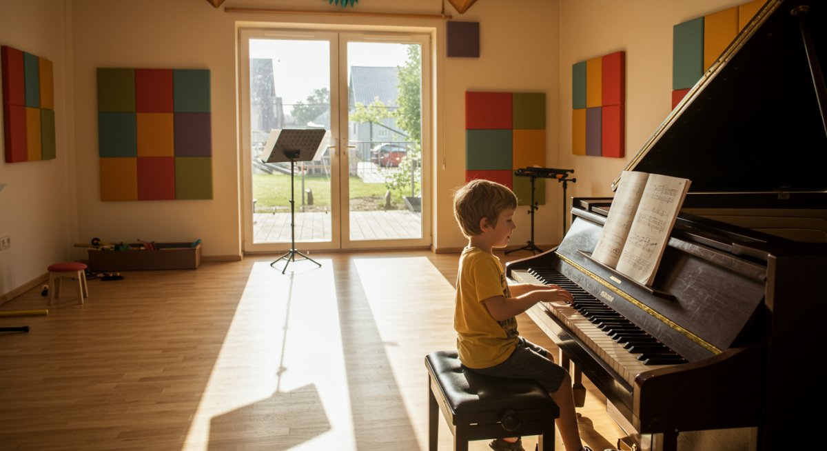 子どもが楽しそうにピアノに触れている様子