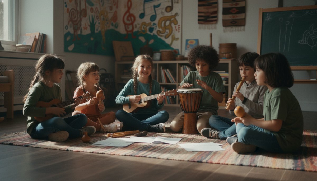 子どもたちが協力して音楽を奏でる様子