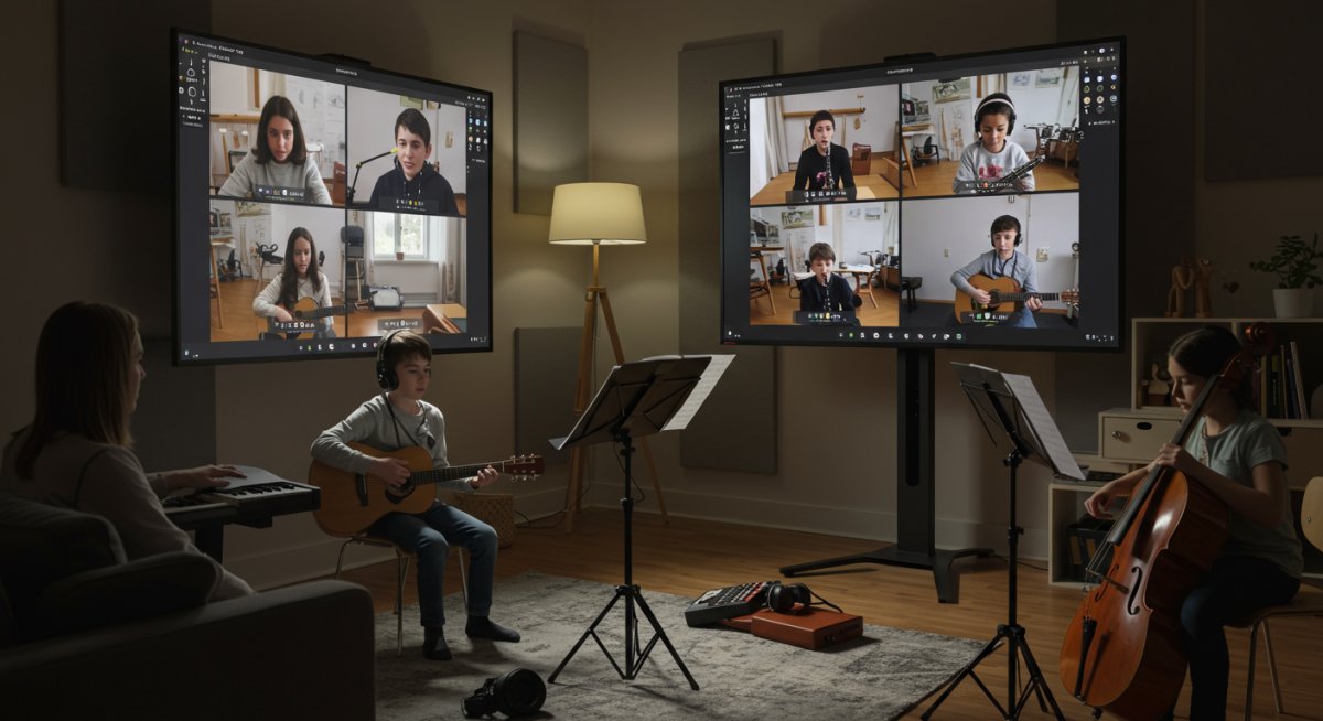 オンライン練習室で複数の子どもたちが一緒に練習する様子