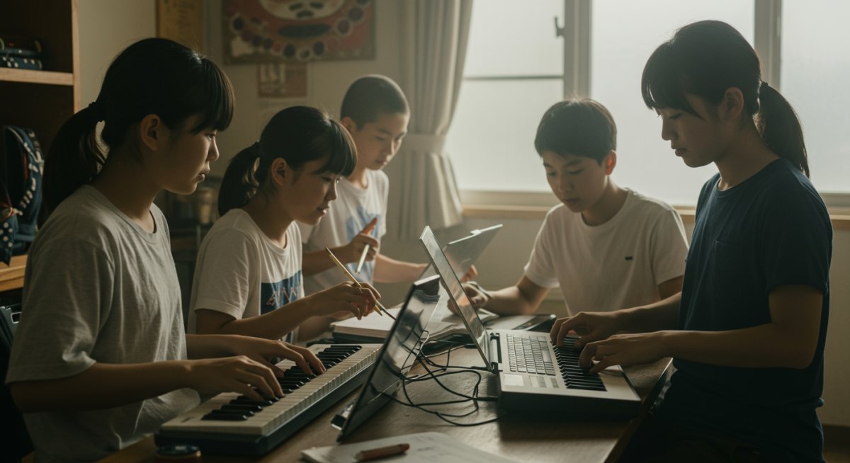 子どもたちが協力して音楽を作り上げる様子