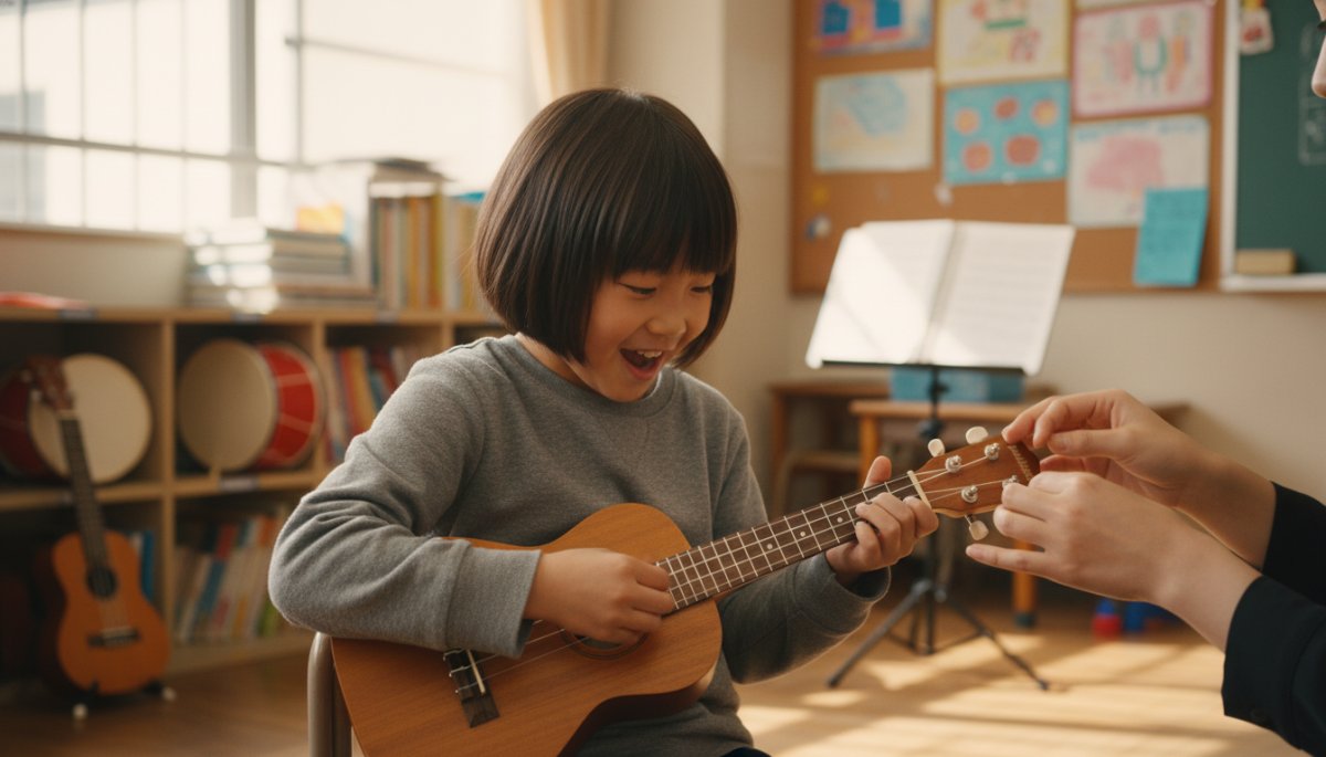 音楽レッスンで自信を育む子どもの様子